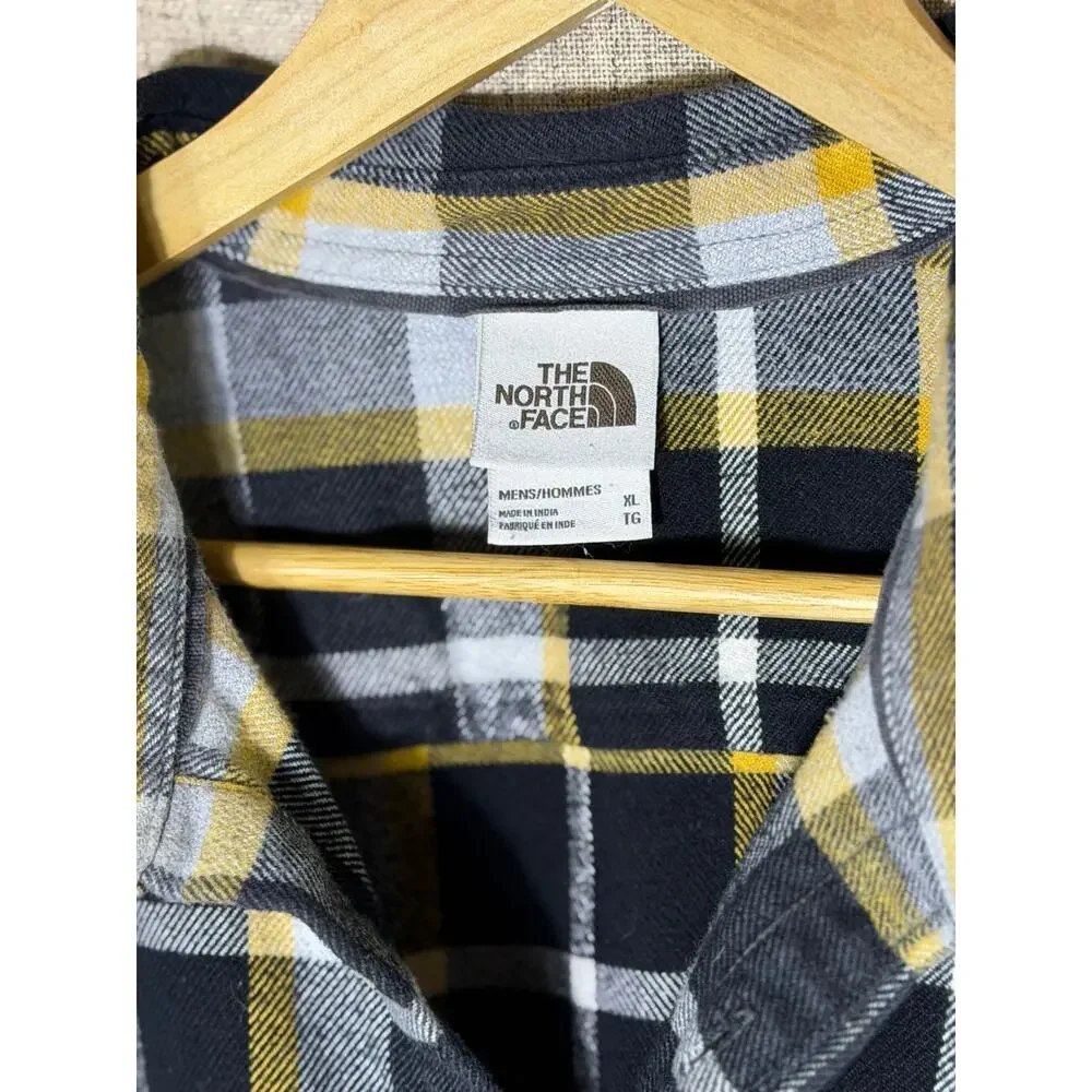 The North Face Flannel Shirt Men's XL Black Yellow Plaid Long Sleeve Button Down